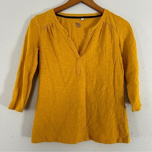 🦋 Boden Textured Mustard Yellow 3/4 Sleeve V-Neck Blouse XS Fall Casual - Picture 1 of 6